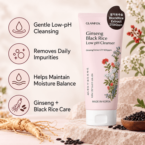 GLAMFOX Ginseng Black Rice Low pH Cleanser (7.77oz) - Lunara Cosmetics