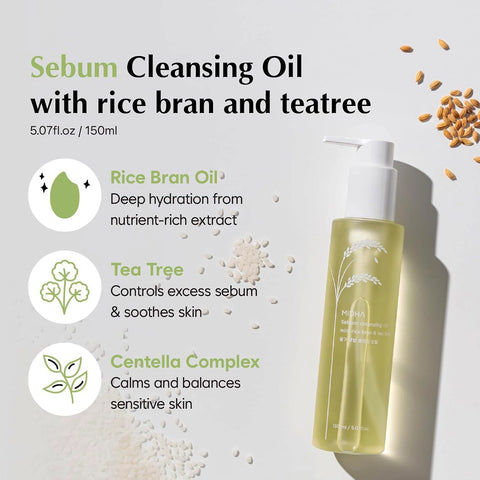 MIDHA Sebum Cleansing Oil With Rice Bran & Tea Tree (5.07 fl.oz) - Lunara Cosmetics