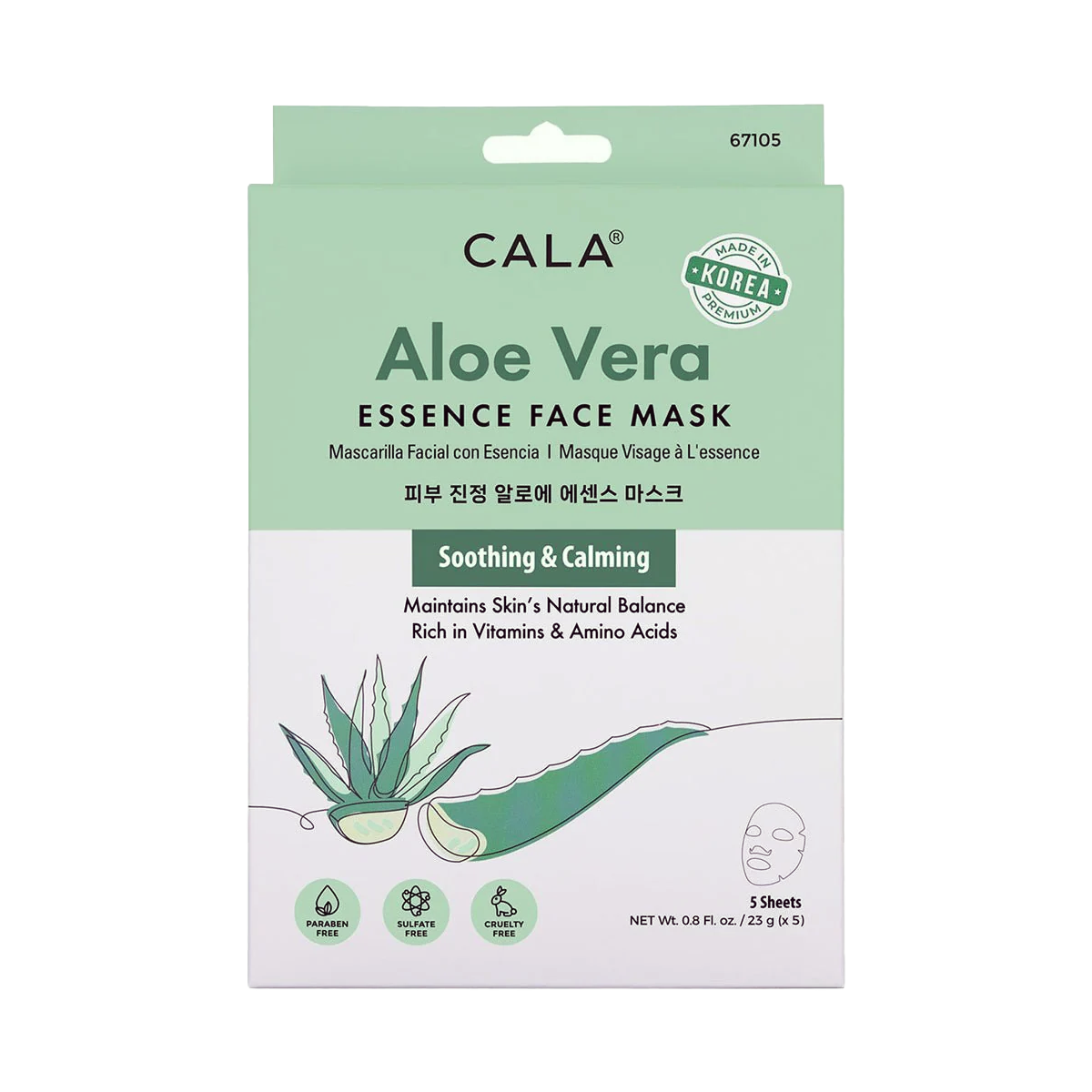 Cala Aloe Vera Essence Facial Mask, Pack of 5