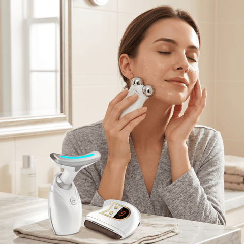 ETERUS Set of 3- Lift, Sculpt & Glow Toolkit - LED Therapy, Electric Gua Sha & Microcurrent Toning Device for Radiant Skin - Lunara Cosmetics
