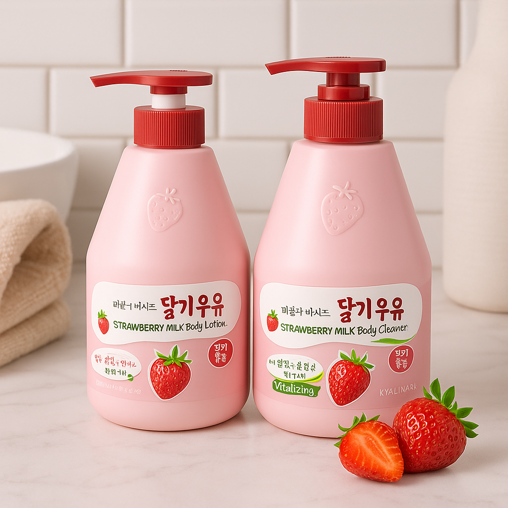 KWAILNARA Milk Body Cleanser & Lotion Set, (Strawberry)