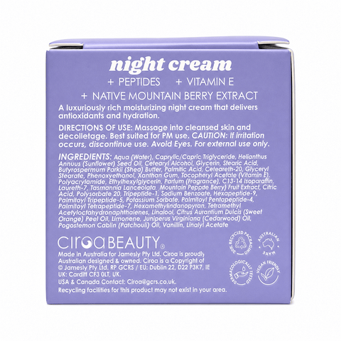 CIROA Night Cream with Peptides, Vitamin E & Mountain Berry Extract (3.38 fl.oz) - Lunara Cosmetics