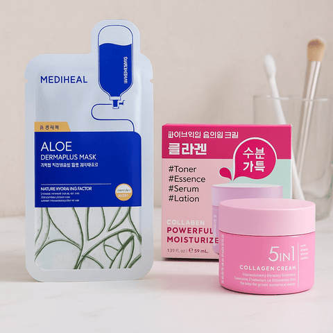 MEDIHEAL Dermaplus Aloe Mask And Prettyskin 5 - in - 1 Collagen Moisturizer Bundle - Lunara Shopping
