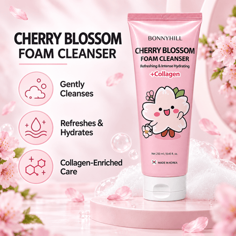 BONNYHILL Cherry Blossom Foam Cleanser With Collagen (8.45 fl.oz) - Lunara Cosmetics