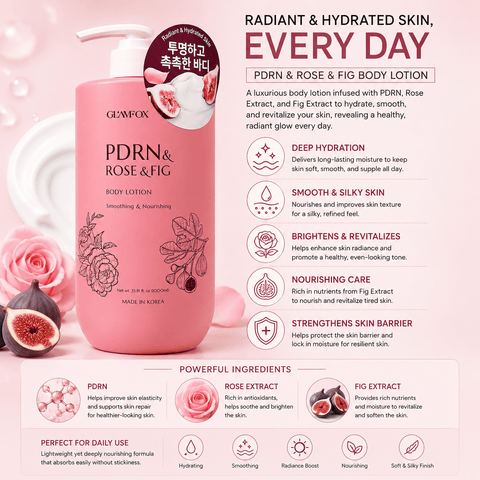 GLAMFOX PDRN And Rose And Fig Smoothing And Nourishing Body Lotion (33.81 fl.oz) - Lunara Cosmetics