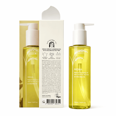 MIDHA Sebum Cleansing Oil With Rice Bran & Tea Tree (5.07 fl.oz) - Lunara Cosmetics